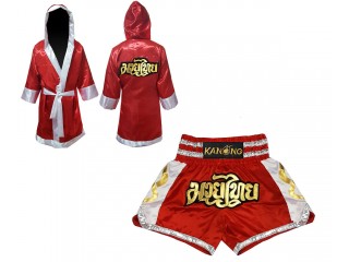 Personlig Kanong Muay Thai Bokseklær + Muay Thai Shorts : Set-141-Rød