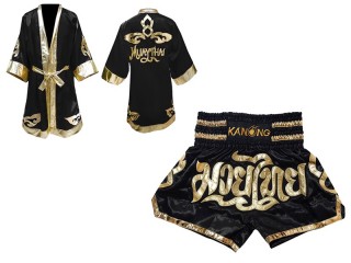Personlig Kanong Muay Thai Boksekåpe  + Muay Thai Shorts : Svart/Gul