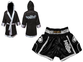 Personlig Kanong Muay Thai Boksekåpe + Muay Thai Shorts : Svart