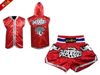 Kanong Muay Thai Gensere + Muay Thai Shorts barn : Rød/Elefant