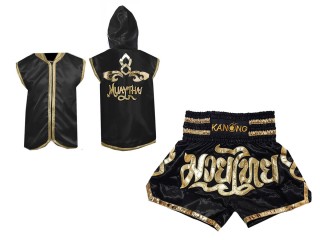 Personlig Kanong Muay Thai Gensere + Muay Thai Shorts : Svart/Gull