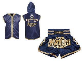Personlig Kanong Muay Thai Gensere + Muay Thai Shorts : Marineblå/Gull