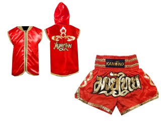 Personlig Kanong Muay Thai Gensere + Muay Thai Shorts : Rød/Gull