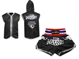 Personlig Kanong Muay Thai Hettejakke + Muay Thai Shorts : Svart/Elefant