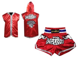 Personlig Kanong Muay Thai Gensere + Muay Thai Shorts : Rød/Elefant