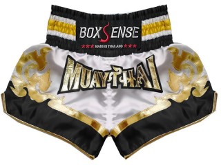 Boxsense Muay Thai Boksning Shorts : BXS-099-Hvit-Svart