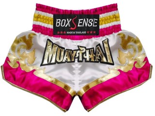 Boxsense Muay Thai Boksning Shorts dame : BXS-099-Hvit-Rosa