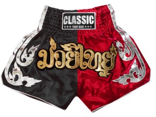 Classic Muay Thai Boksing Shorts : CLS-015-Svart-Rød