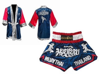 Kanong Muay Thai Bokseklær (Fight Robe) + Muay Thai Shorts : Marineblå Nak Muay