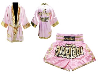 Personlig Kanong Muay Thai Boksekåpe + Muay Thai Shorts : Rosa/Gull