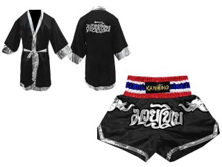 Personlig Kanong Muay Thai Boksekåpe + Muay Thai Shorts : Svart-Elefant