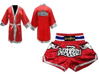 Kanong Muay Thai Bokseklær (Fight Robe) + Muay Thai Shorts : Rød-Elefant