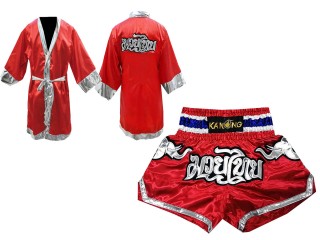 Personlig Kanong Muay Thai Boksekåpe + Muay Thai Shorts : Rød-Elefant