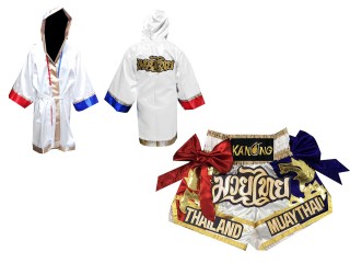 Kanong Muay Thai Bokseklær (Fight Robe) + Muay Thai Shorts : Hvit