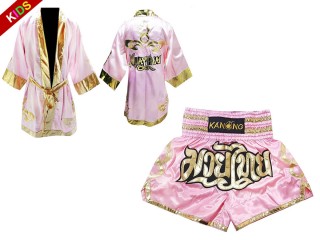 Personlig Kanong Muay Thai Bokseklær + Muay Thai Shorts for barn : Rosa/Gull